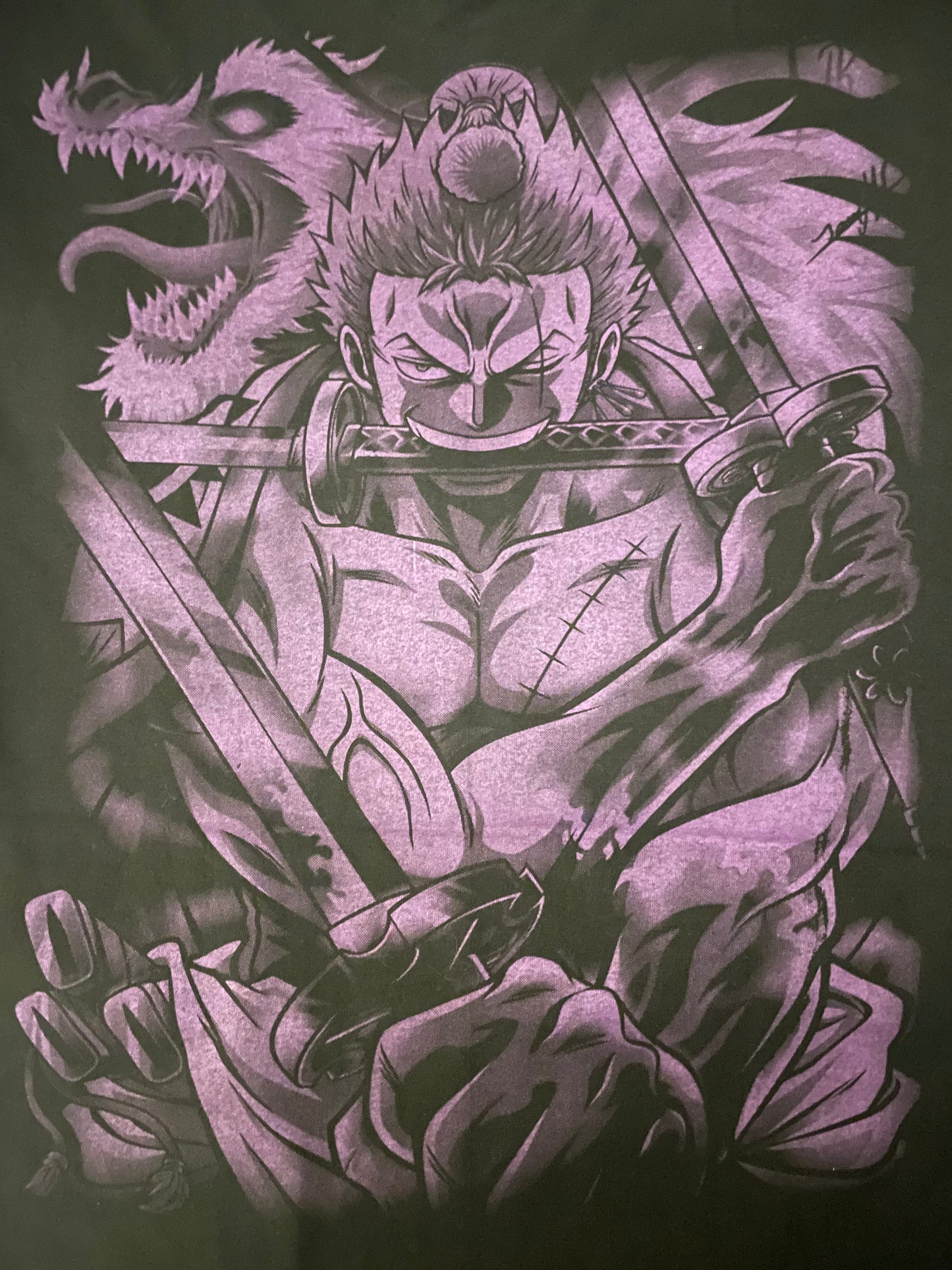 One Piece Zoro Neon UV T-Shirt (Front & Back Print)