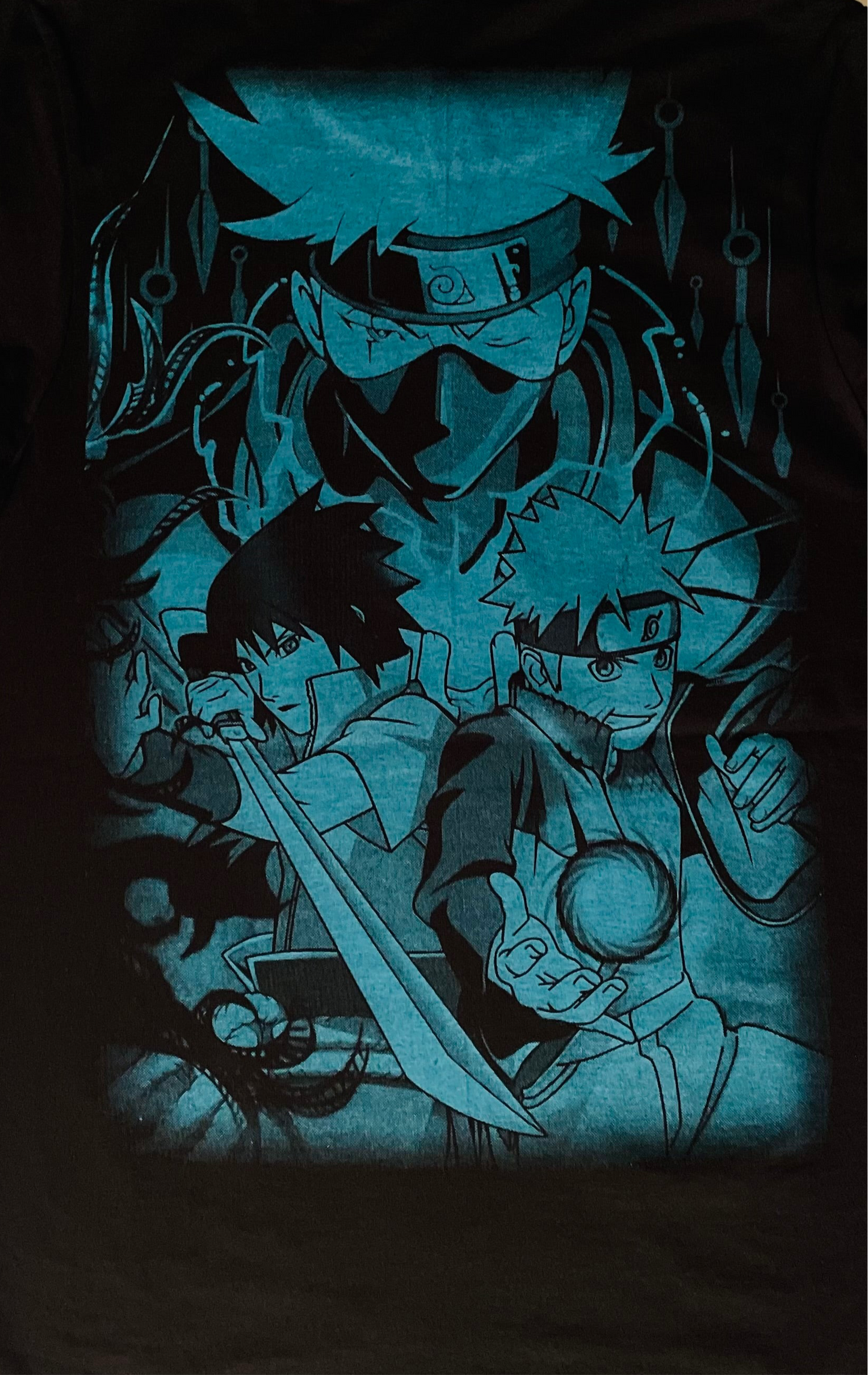 Naruto vs Sasuke 1/2 Face Neon T-Shirt (Front & Back Print)