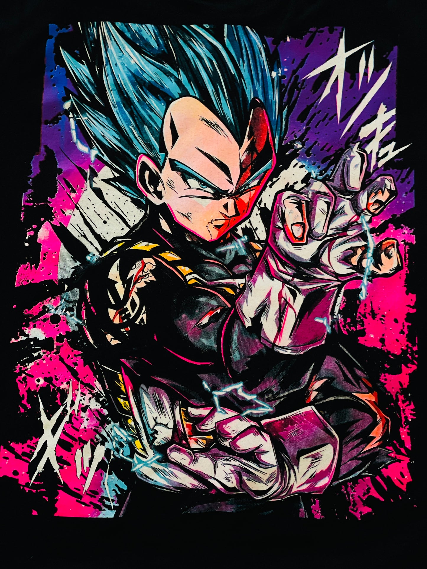 Vegeta Súper Saiyan Blue Vibrant Neón T-Shirt (Front & Back Print)