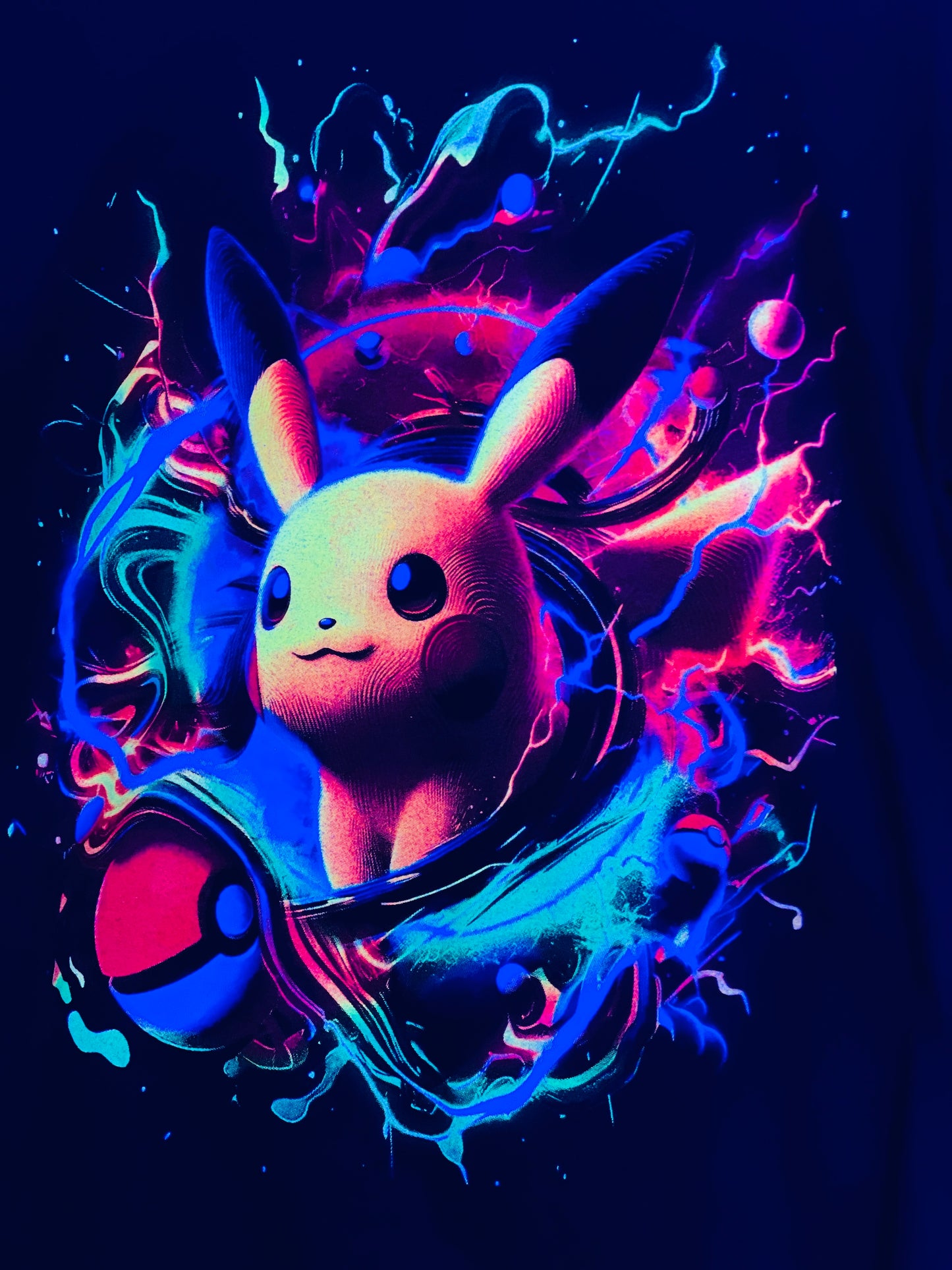 Thiccc Pikachu w/Pokeball Vibrant Neón T-Shirt (Front & Back Print)