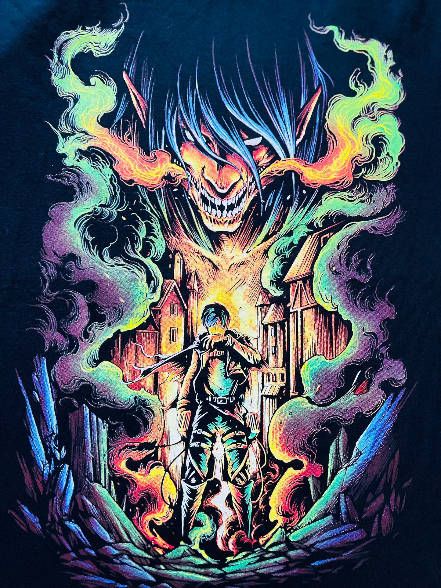 Eren Yeager Attack On Titan Neon T-Shirt (Front & Back Print)