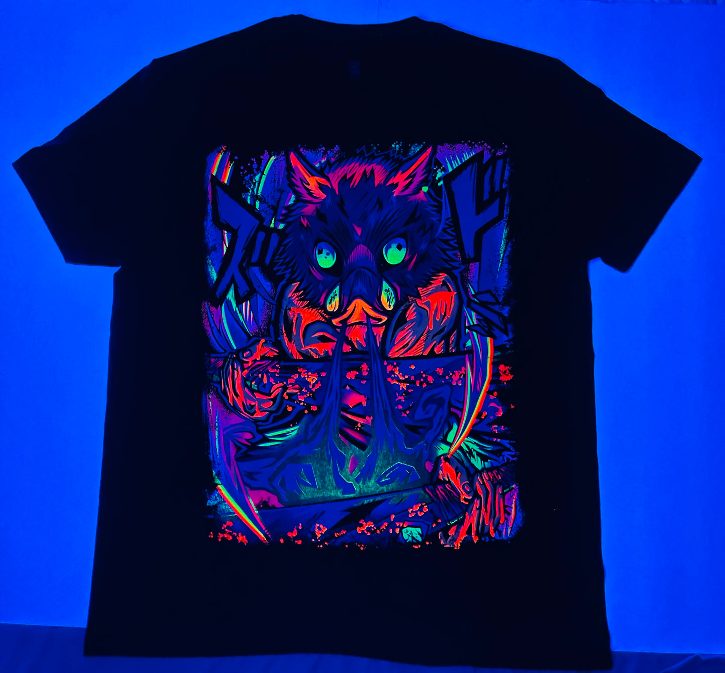 Inosuke Hashibira from Demon Slayer !  🐗🔥 Neon T-Shirt (Front & Back Print)