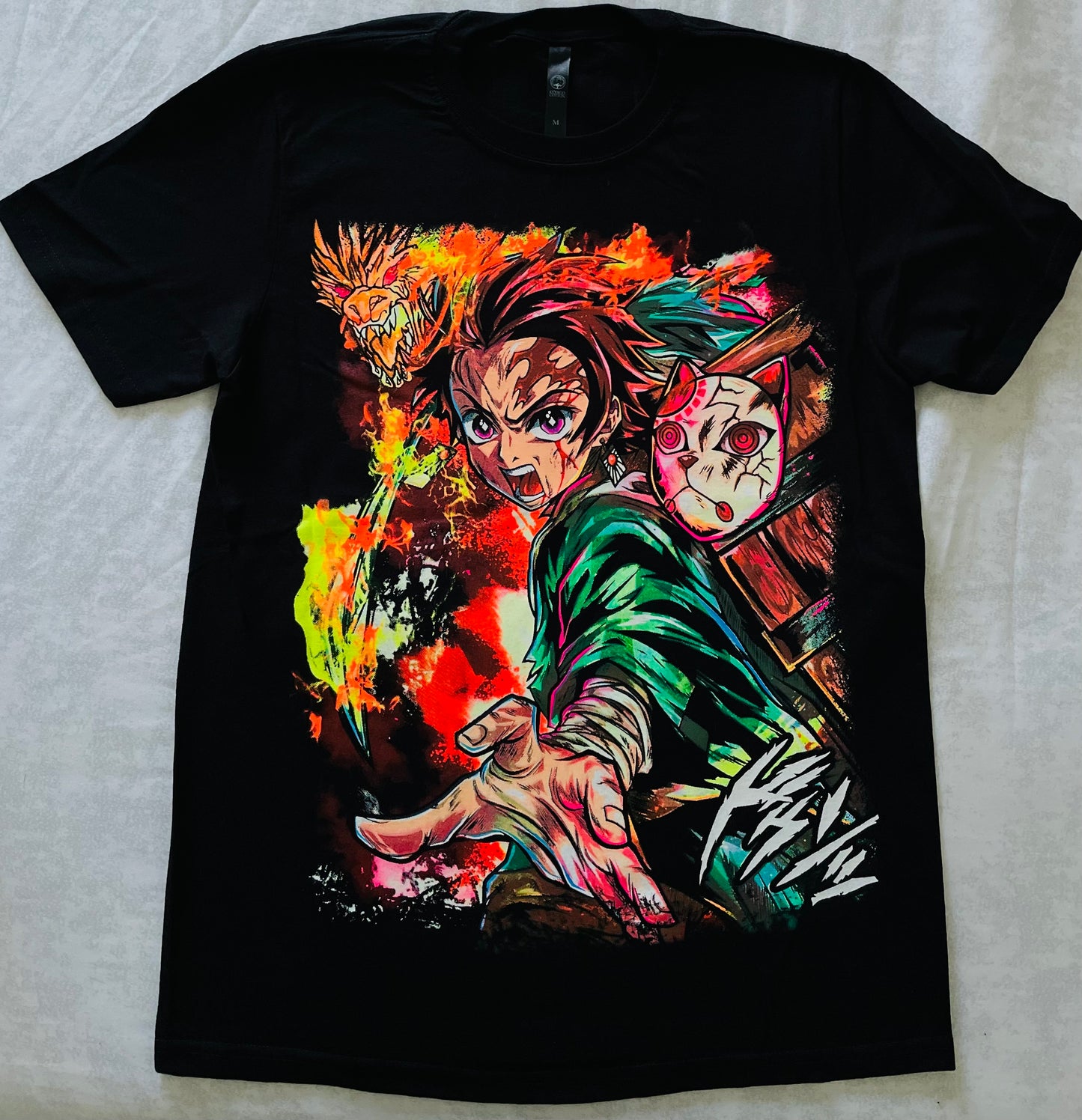 Tanjiro Demon Slayer 🩸🌸 Neon T-Shirt (Front & Back Print)
