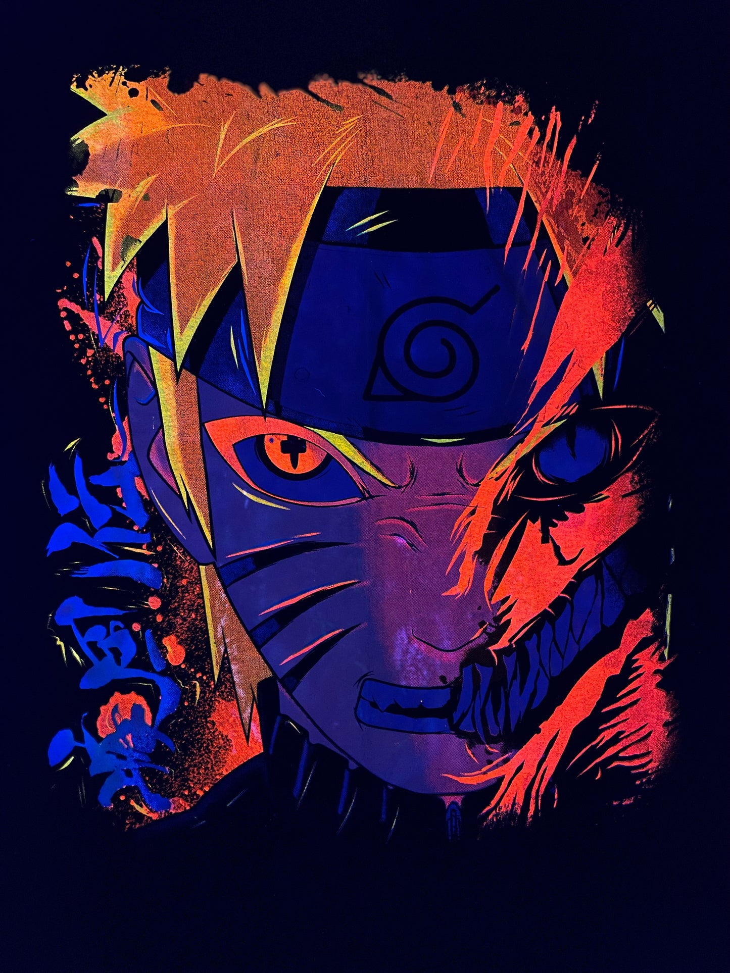 Naruto-Kurama Split Face Neon T-Shirt (Front & Back Print)