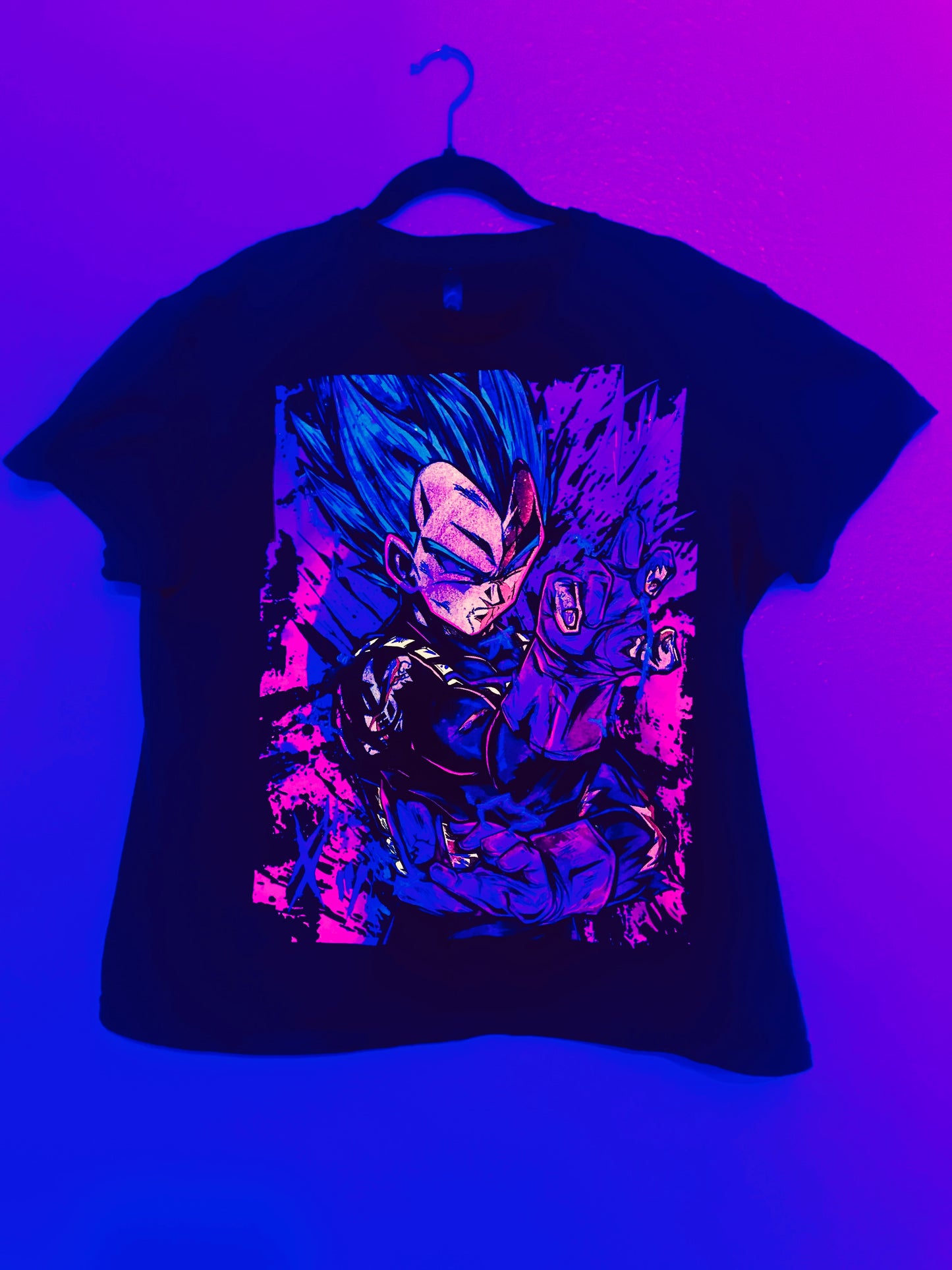 Vegeta Súper Saiyan Blue Vibrant Neón T-Shirt (Front & Back Print)