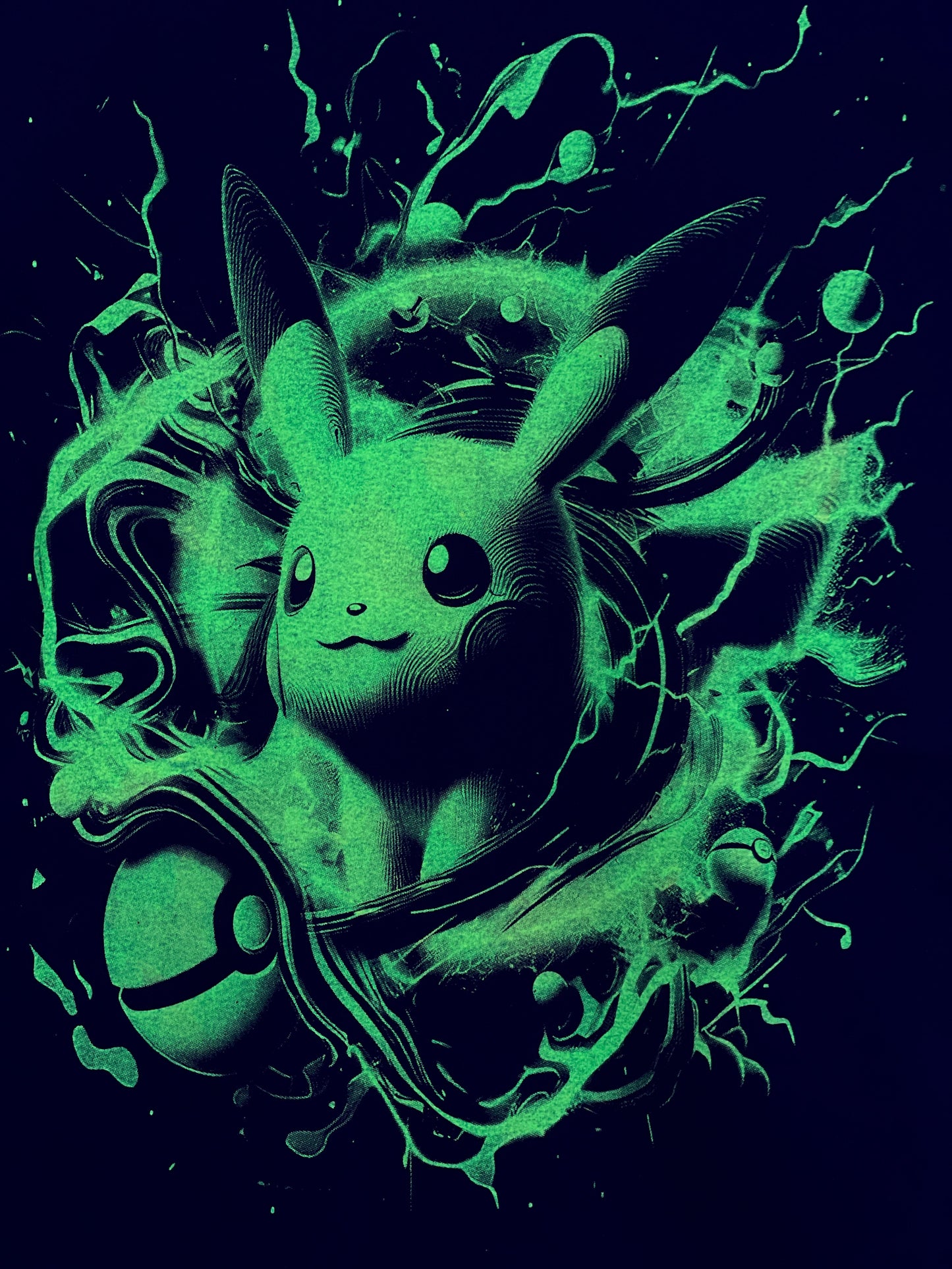 Thiccc Pikachu w/Pokeball Vibrant Neón T-Shirt (Front & Back Print)