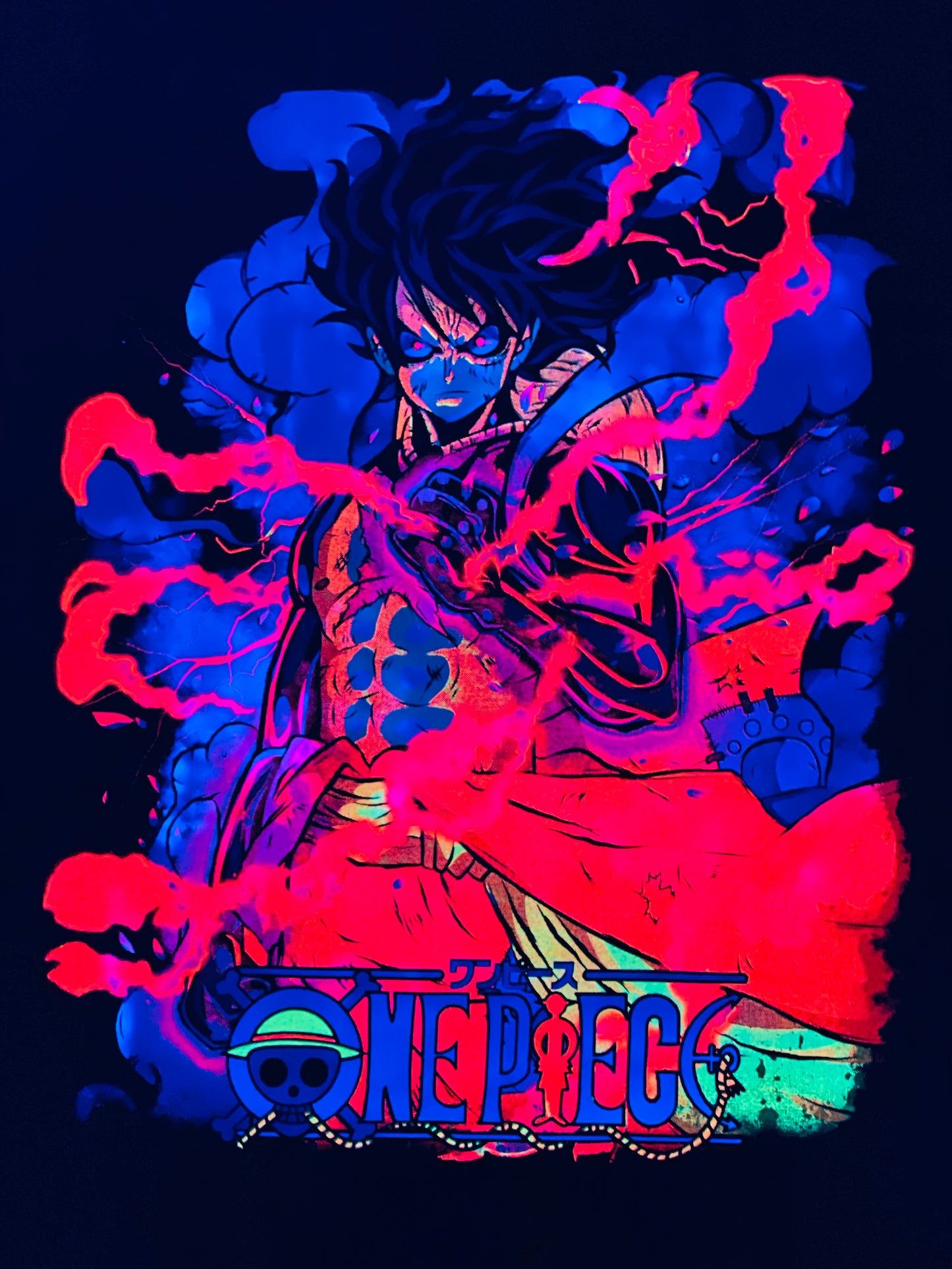 Luffy One Piece Neon T-Shirt (Front & Back Print)