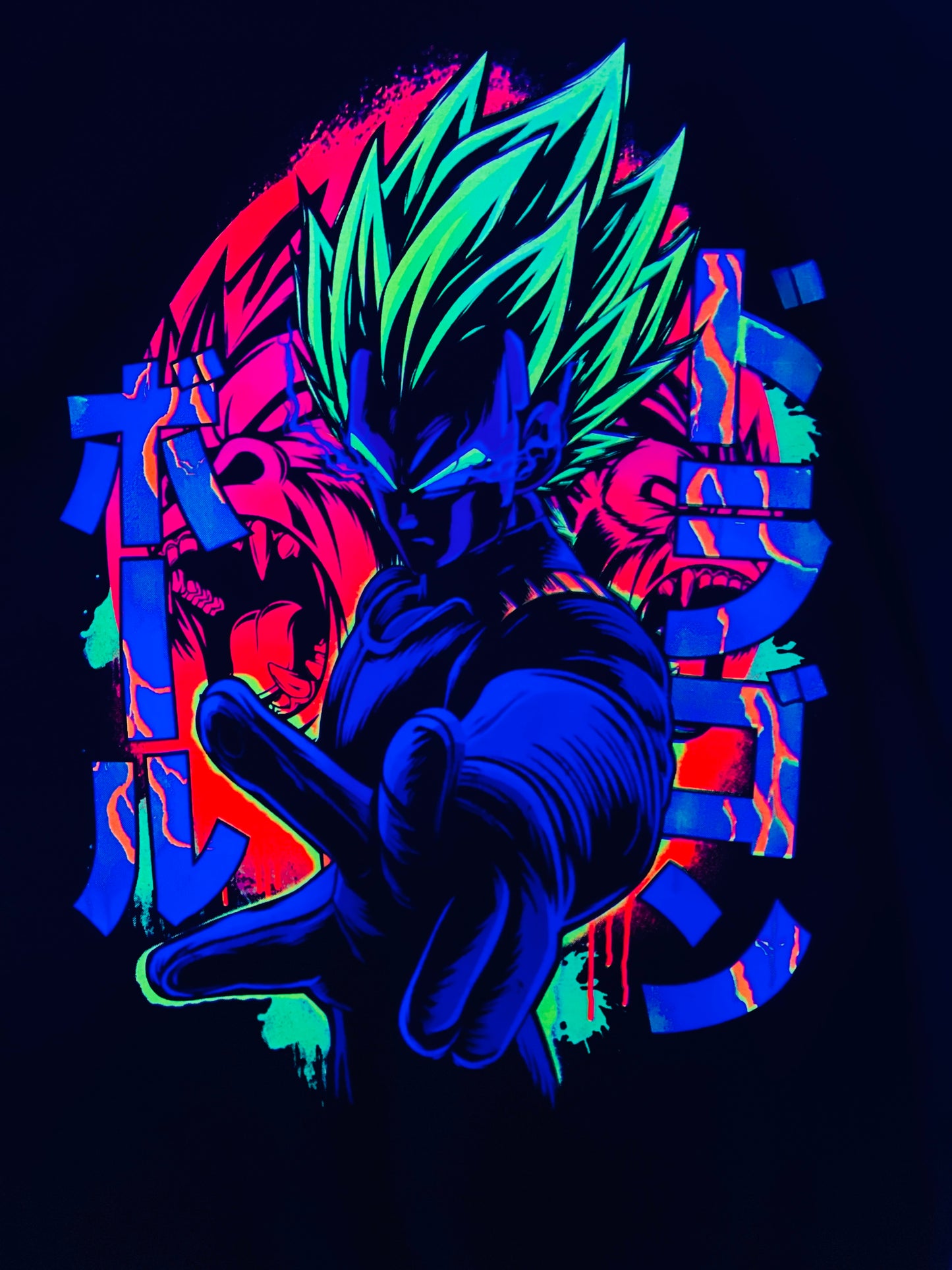 Prince of Saiyans Vegeta Broly inspired Great Ape Form Dragon Ball Z Vibrant Neón T-Shirt (Front & Back Print)