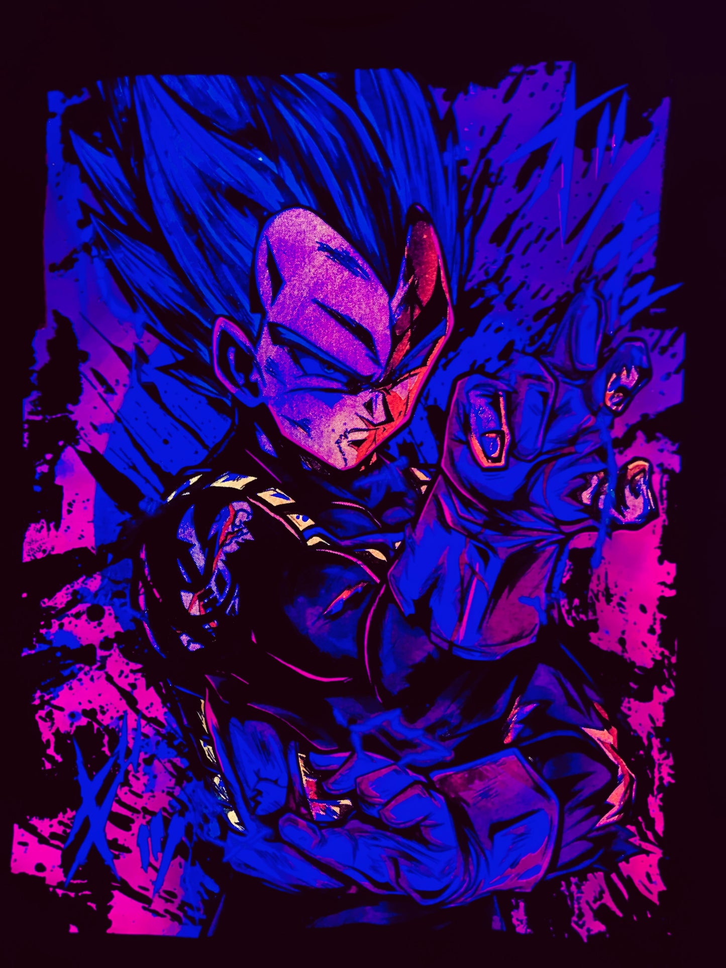 Vegeta Súper Saiyan Blue Vibrant Neón T-Shirt (Front & Back Print)