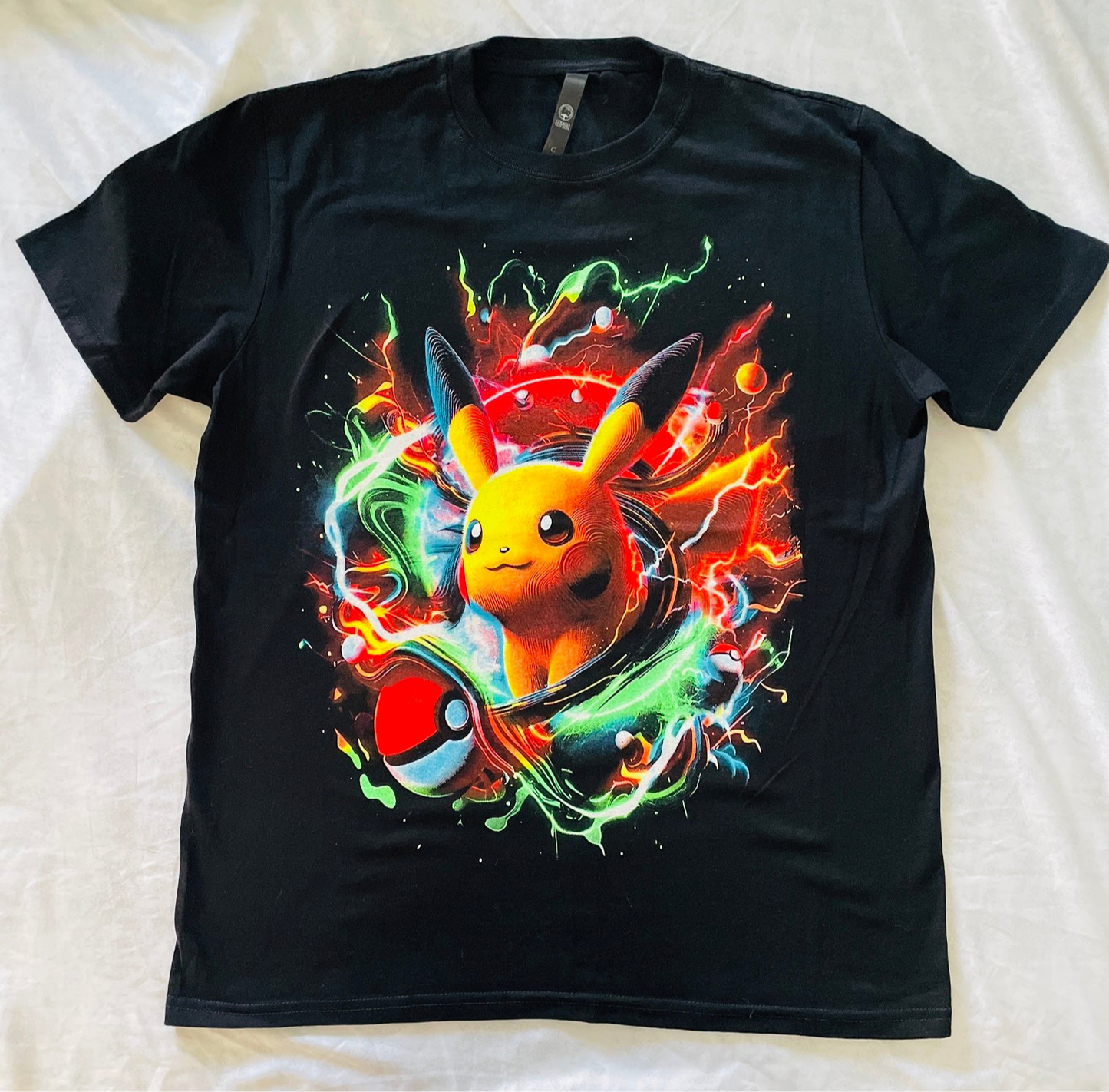 Thiccc Pikachu w/Pokeball Vibrant Neón T-Shirt (Front & Back Print)