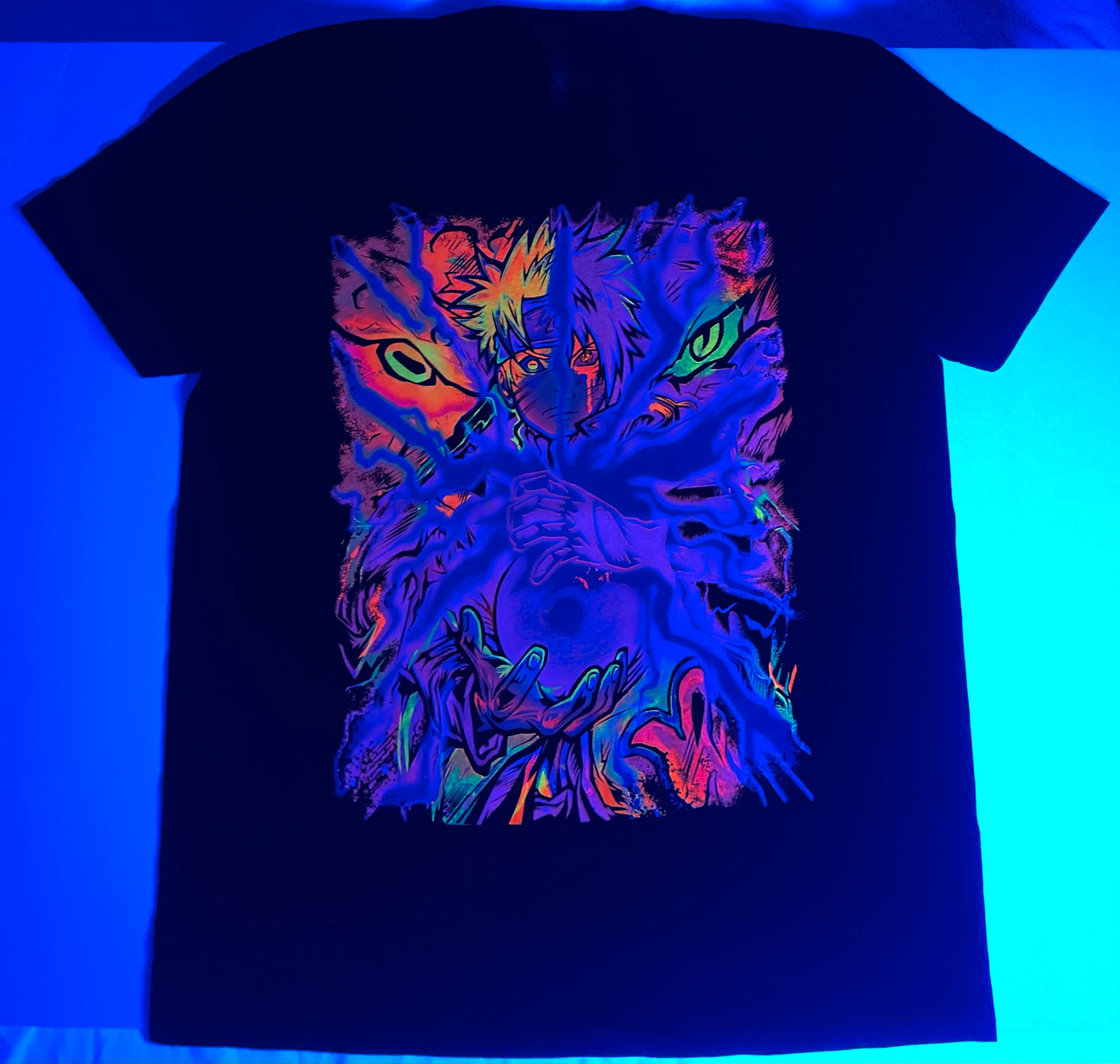 Naruto vs Sasuke 1/2 Face Neon T-Shirt (Front & Back Print)