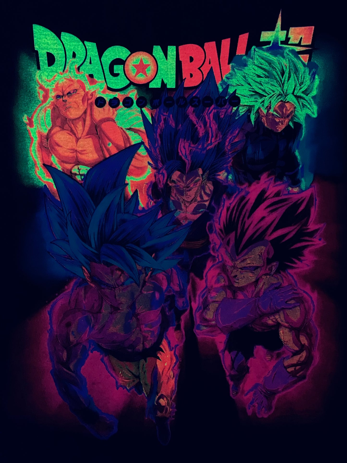 Orange Piccolo, Goku Super Sayan Blue, Ultra Ego Vegeta, Super Sayan Broly, Mystic Gohan Neon T-Shirt (Front & Back Print)