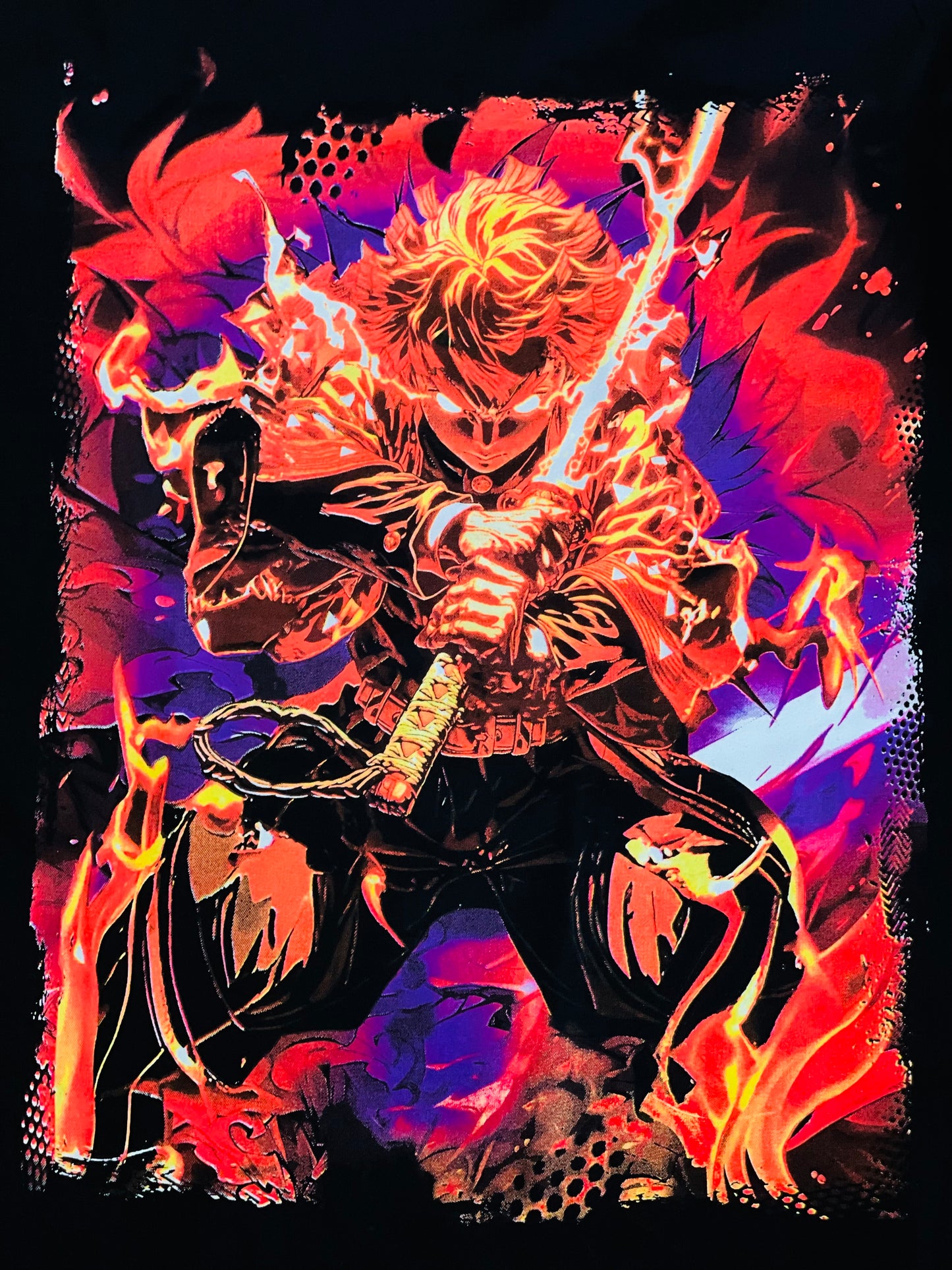 Kyojuro Rengoku (Demon Slayer) 🔥 Neon T-Shirt (Front & Back Print)