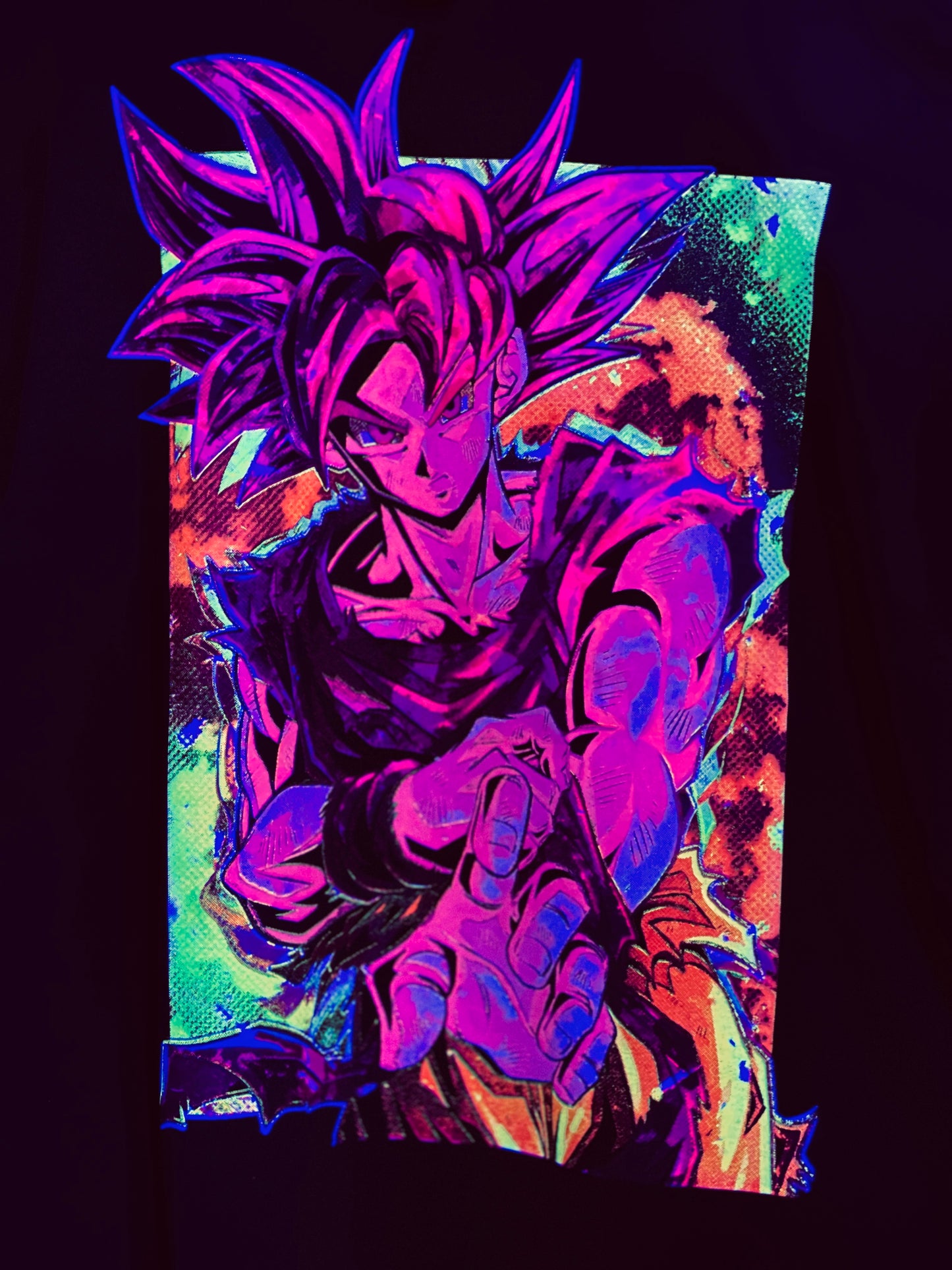 SSJG Goku Dragon Ball Super Vibrant Neón T-Shirt (Front & Back Print)
