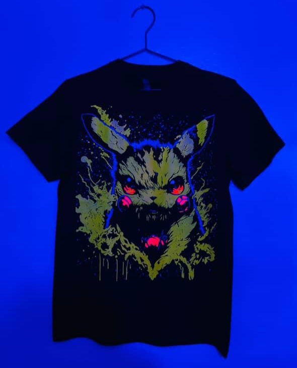 Mean Muggin Pikachu Neon T-Shirt (Front & Back Print)