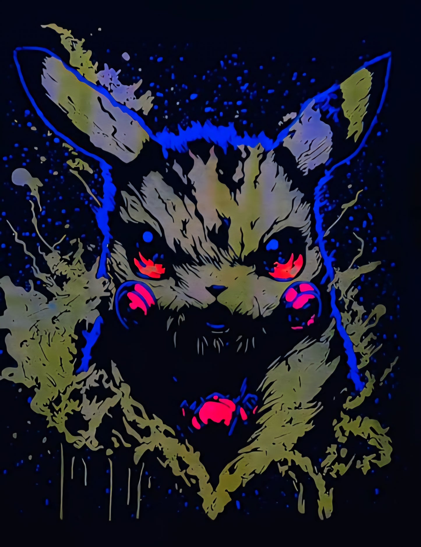 Mean Muggin Pikachu Neon T-Shirt (Front & Back Print)