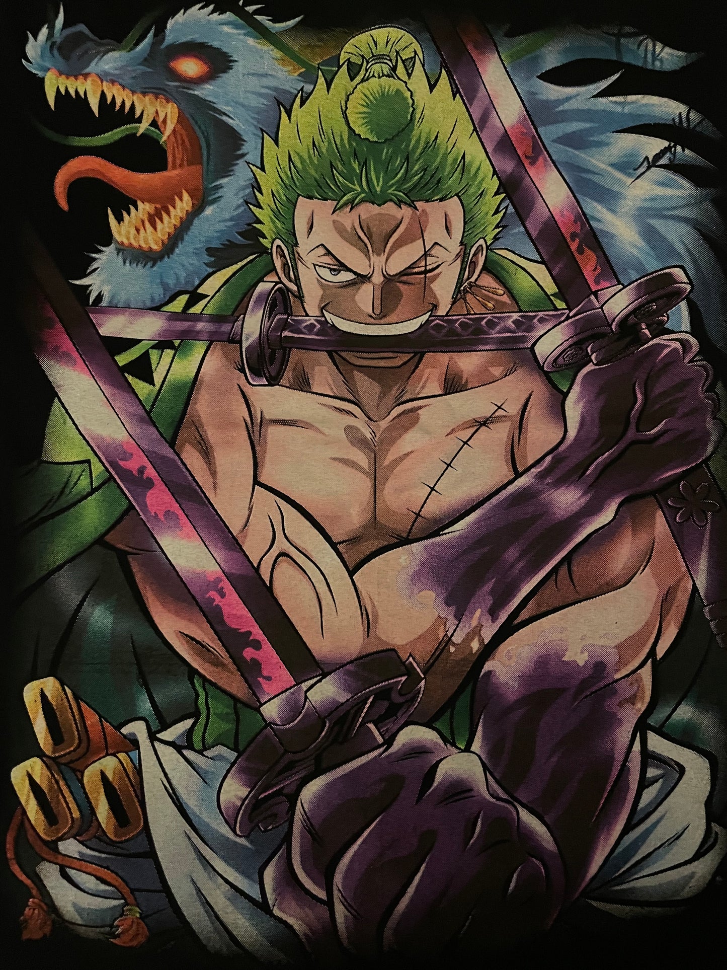 One Piece Zoro Neon UV T-Shirt (Front & Back Print)