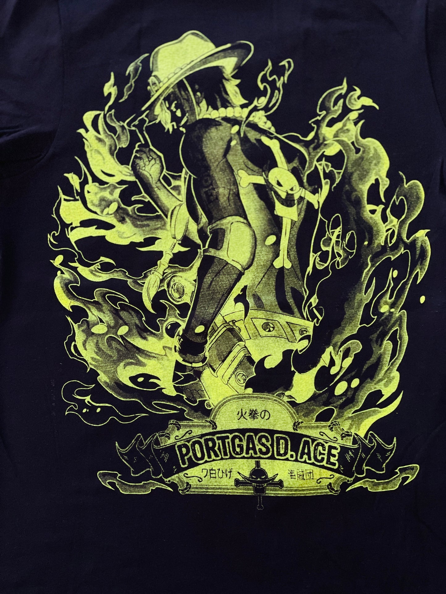 Fire Fist Ace One Piece Vibrant Neón T-Shirt (Front & Back Print)
