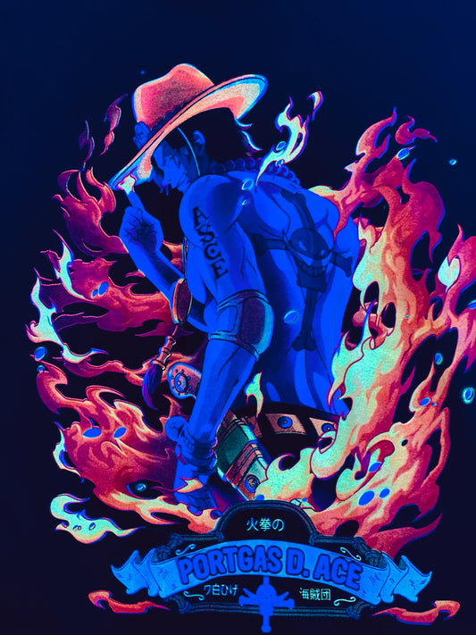Fire Fist Ace One Piece Vibrant Neón T-Shirt (Front & Back Print)