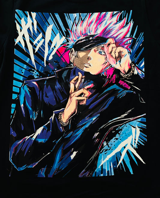 Gojo Satoru Jujutsu Kaisen Vibrant Neón T-Shirt (Front & Back Print)