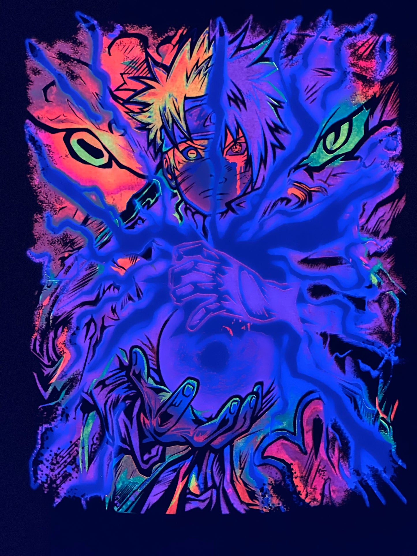 Naruto vs Sasuke 1/2 Face Neon T-Shirt (Front & Back Print)