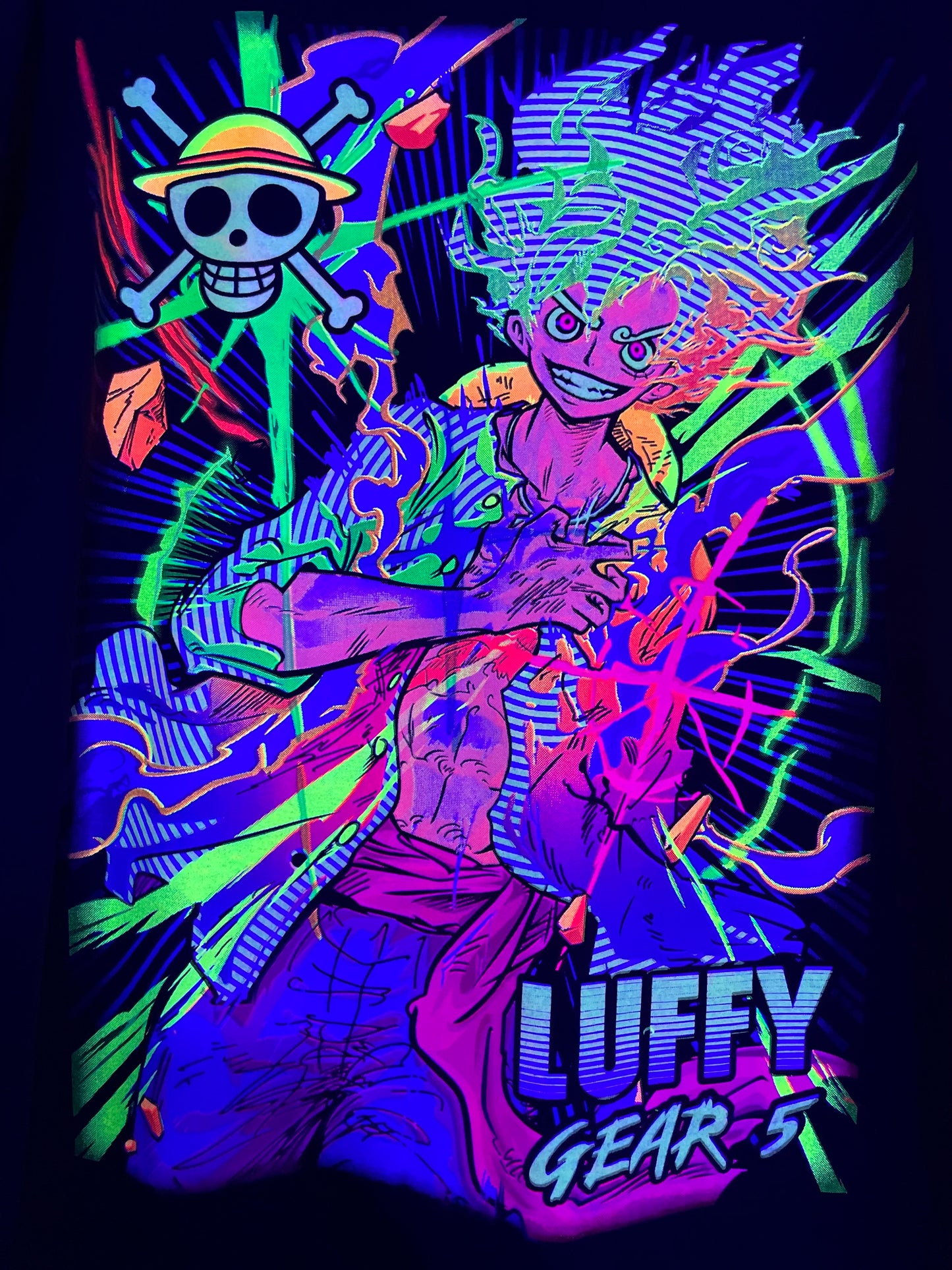 Luffy Gear 5 One Piece Neon Tee & Glows in the Dark