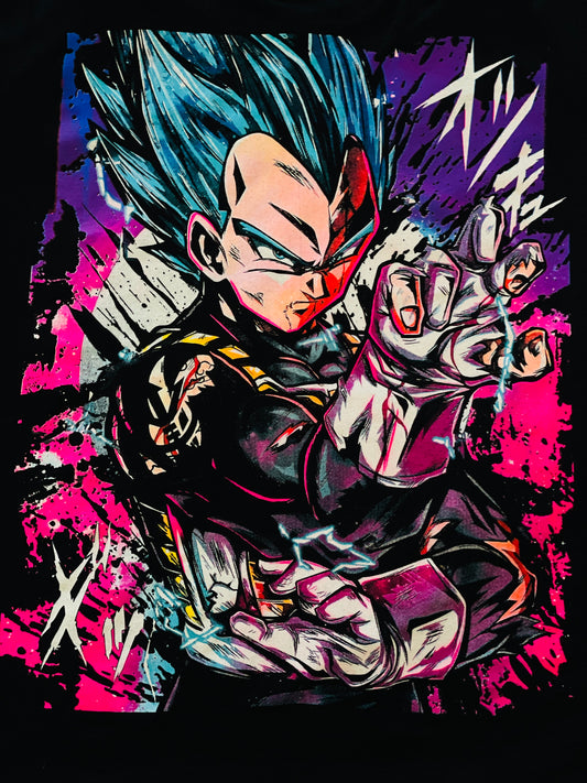 Vegeta Súper Saiyan Blue Vibrant Neón T-Shirt (Front & Back Print)