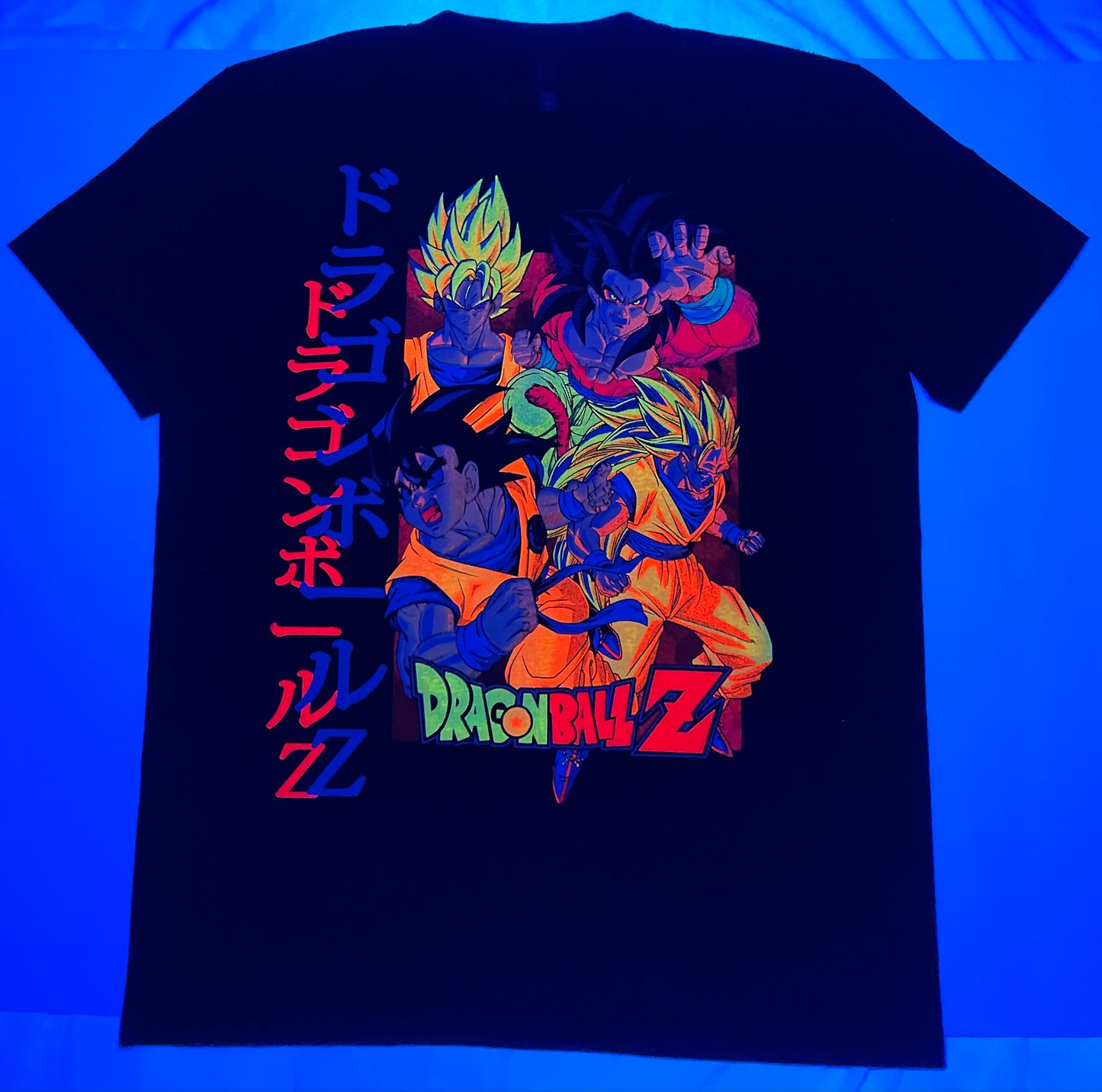 Goku Base Form, SS2, SS3 & SS4 Neon T-Shirt (Front & Back Print)