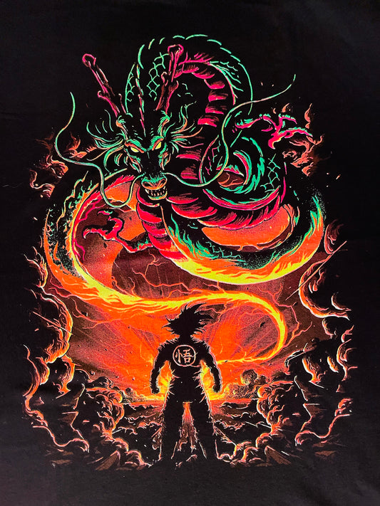 Goku vs Shenron Face Off Neon T-Shirt (Front & Back Print)
