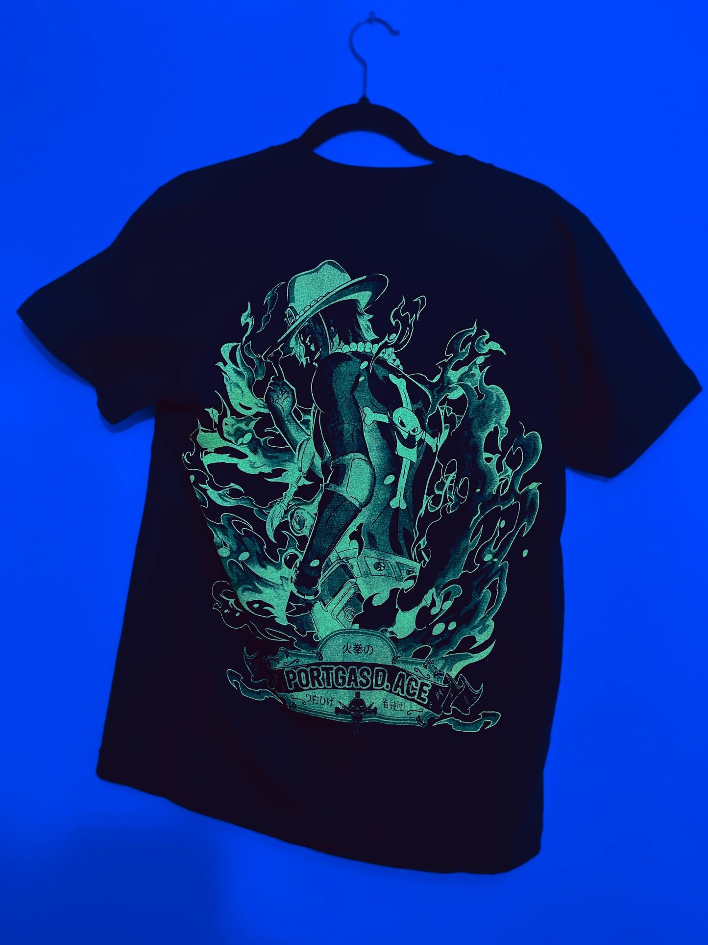 Fire Fist Ace One Piece Vibrant Neón T-Shirt (Front & Back Print)