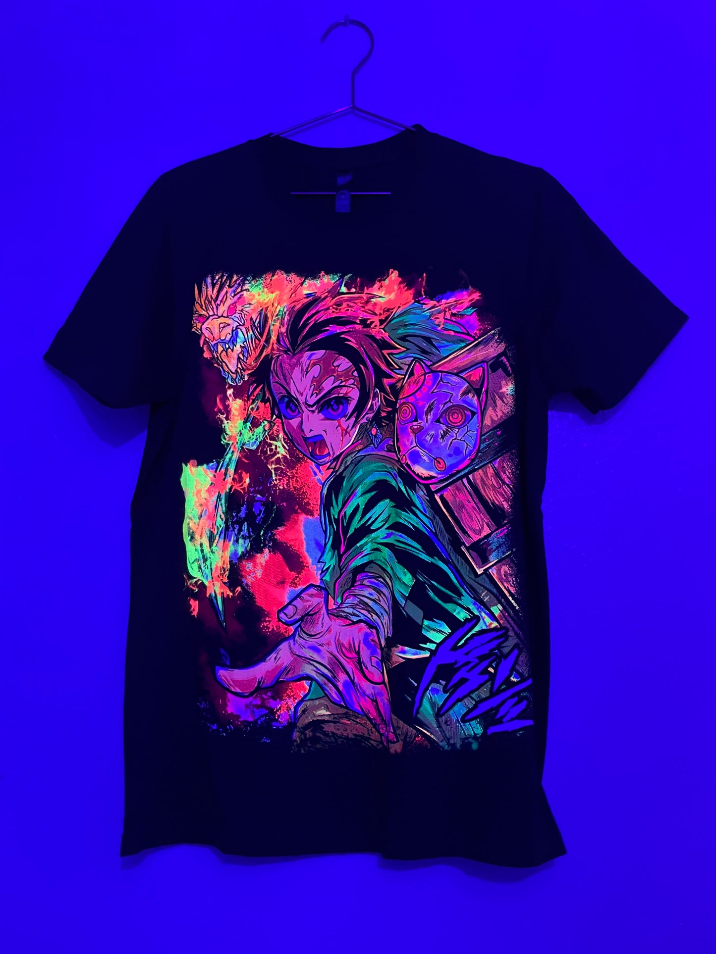 Tanjiro Demon Slayer 🩸🌸 Neon T-Shirt (Front & Back Print)