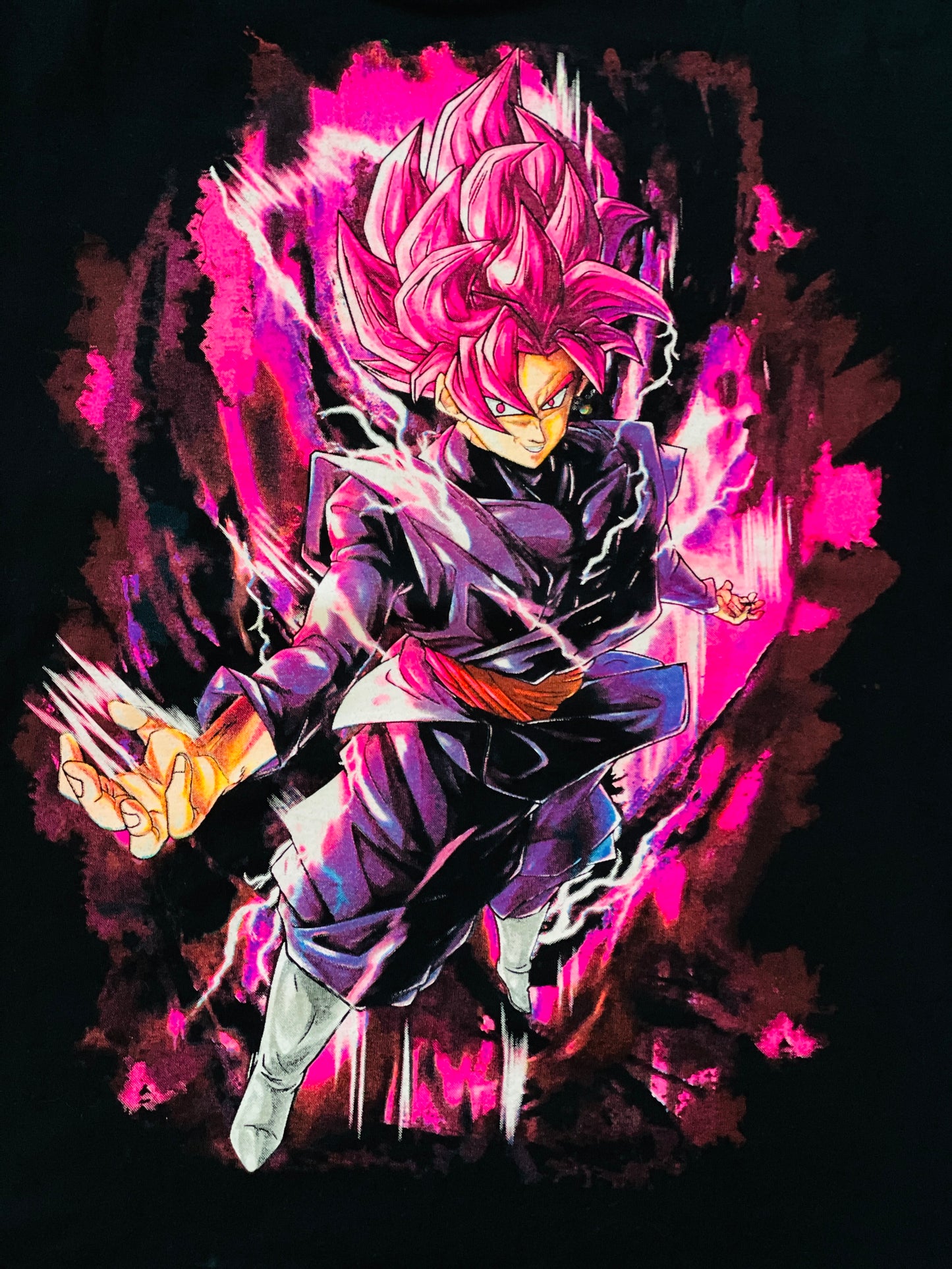 Goku Black Super Saiyan Rosé 
Dragon Ball Super Vibrant Neón T-Shirt (Front & Back Print)