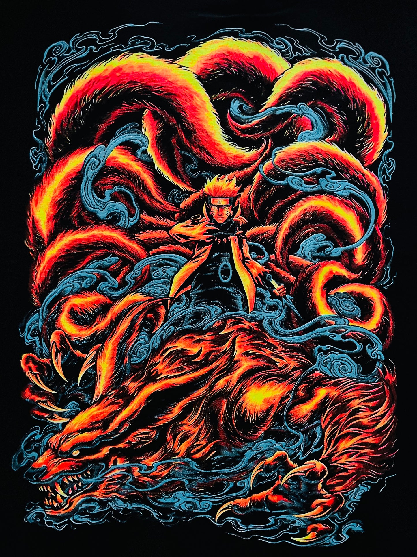 Naruto Combined Chakra with Kurama Neon Tee 🔥😮‍💨🍥 Neon T-Shirt (Front & Back Print)