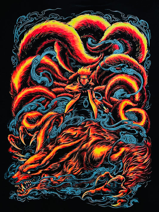 Naruto Combined Chakra with Kurama Neon Tee 🔥😮‍💨🍥 Neon T-Shirt (Front & Back Print)
