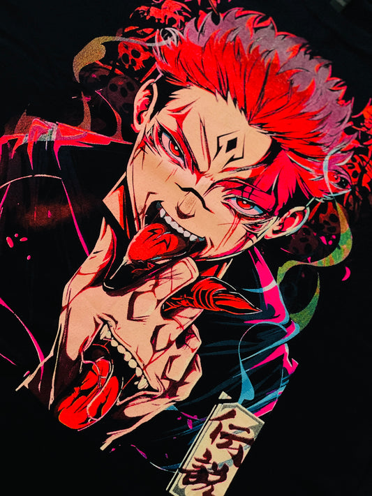 Sukuna Jujutsu Kaisen Vibrant Neón T-Shirt (Front & Back Print)