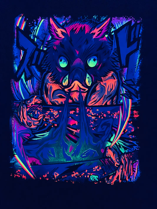 Inosuke Hashibira from Demon Slayer !  🐗🔥 Neon T-Shirt (Front & Back Print)