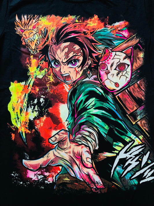 Tanjiro Demon Slayer 🩸🌸 Neon T-Shirt (Front & Back Print)