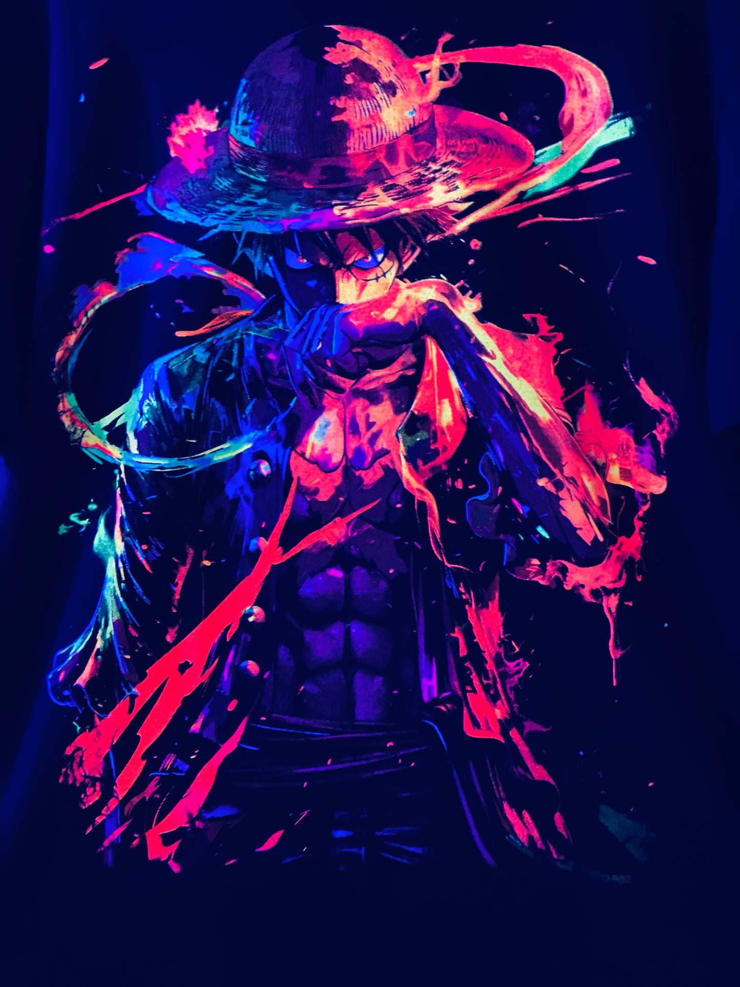 Luffy Gear Mode One Piece, Vibrant Neón T-Shirt (Front & Back Print)