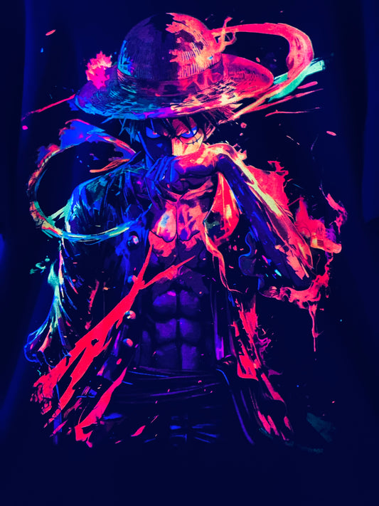 Luffy Gear Mode One Piece, Vibrant Neón T-Shirt (Front & Back Print)