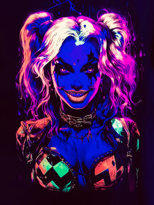 Harley Quinn Back Cosplay Harley Neon T-Shirt (Front & Back Print)