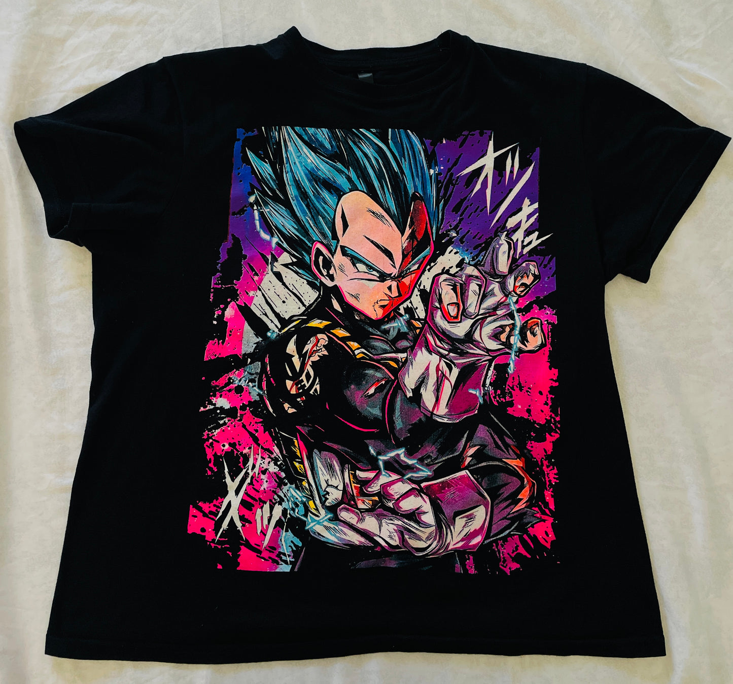 Vegeta Súper Saiyan Blue Vibrant Neón T-Shirt (Front & Back Print)