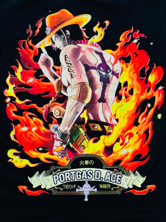 Fire Fist Ace One Piece Vibrant Neón T-Shirt (Front & Back Print)