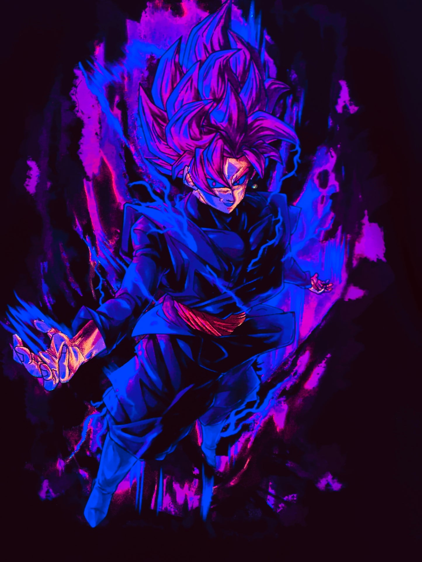 Goku Black Super Saiyan Rosé 
Dragon Ball Super Vibrant Neón T-Shirt (Front & Back Print)