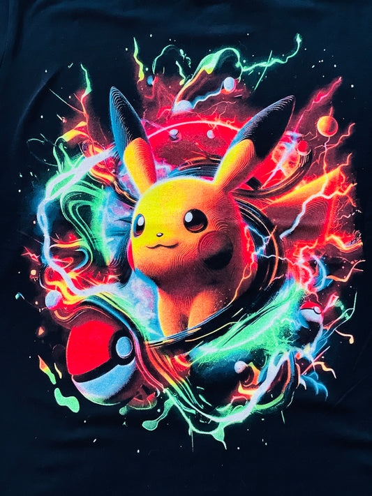 Thiccc Pikachu w/Pokeball Vibrant Neón T-Shirt (Front & Back Print)