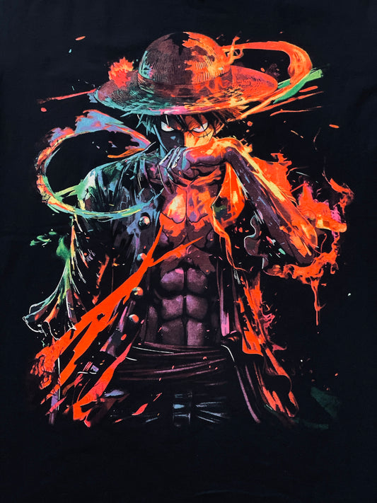 Luffy Gear Mode One Piece, Vibrant Neón T-Shirt (Front & Back Print)