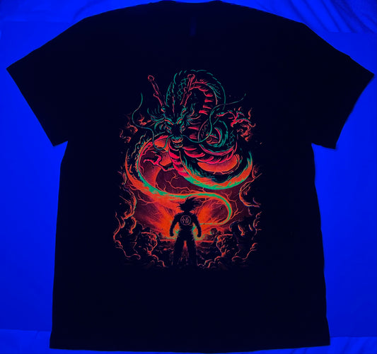 Goku vs Shenron Face Off Neon T-Shirt (Front & Back Print)