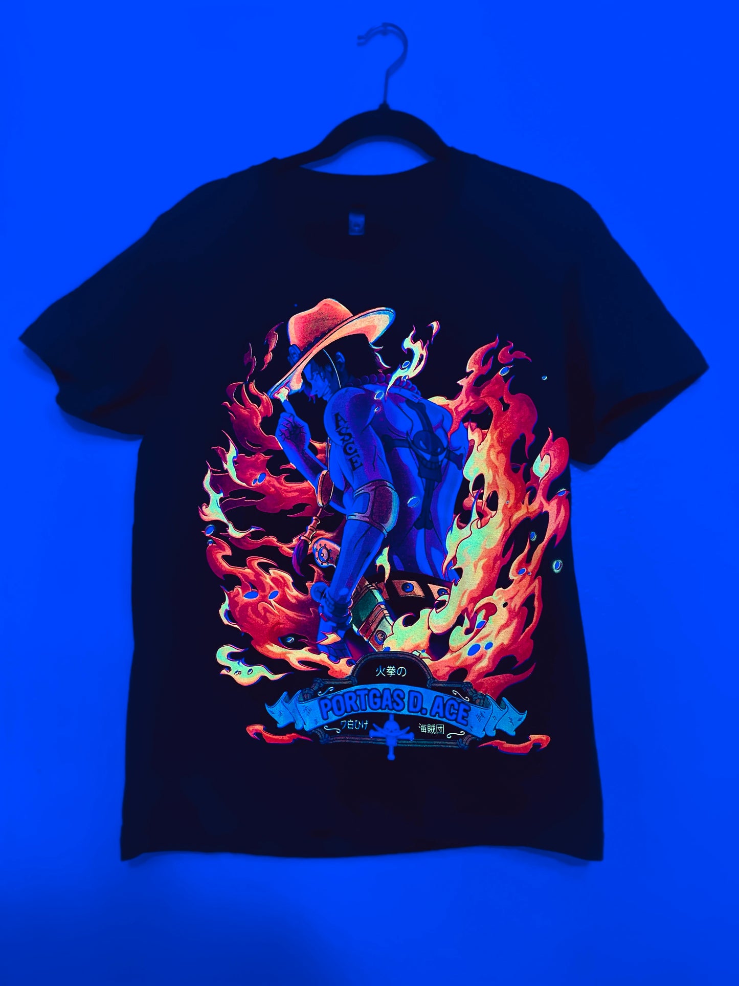 Fire Fist Ace One Piece Vibrant Neón T-Shirt (Front & Back Print)