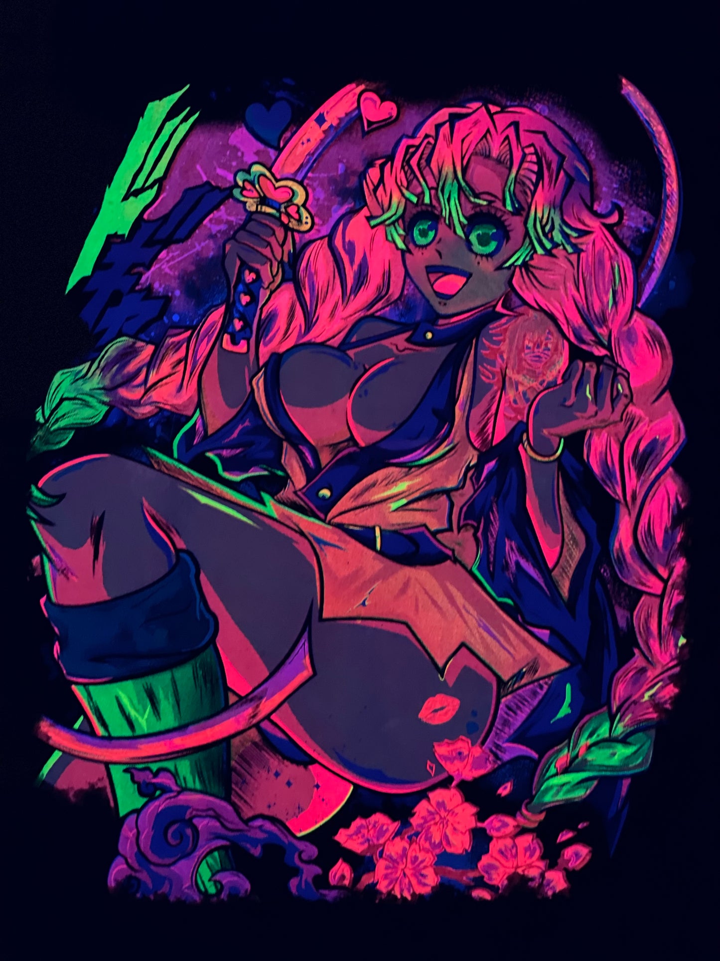 Demon Slayer “Ecchi Anime” Neon T-Shirt  (Front & Back Print)