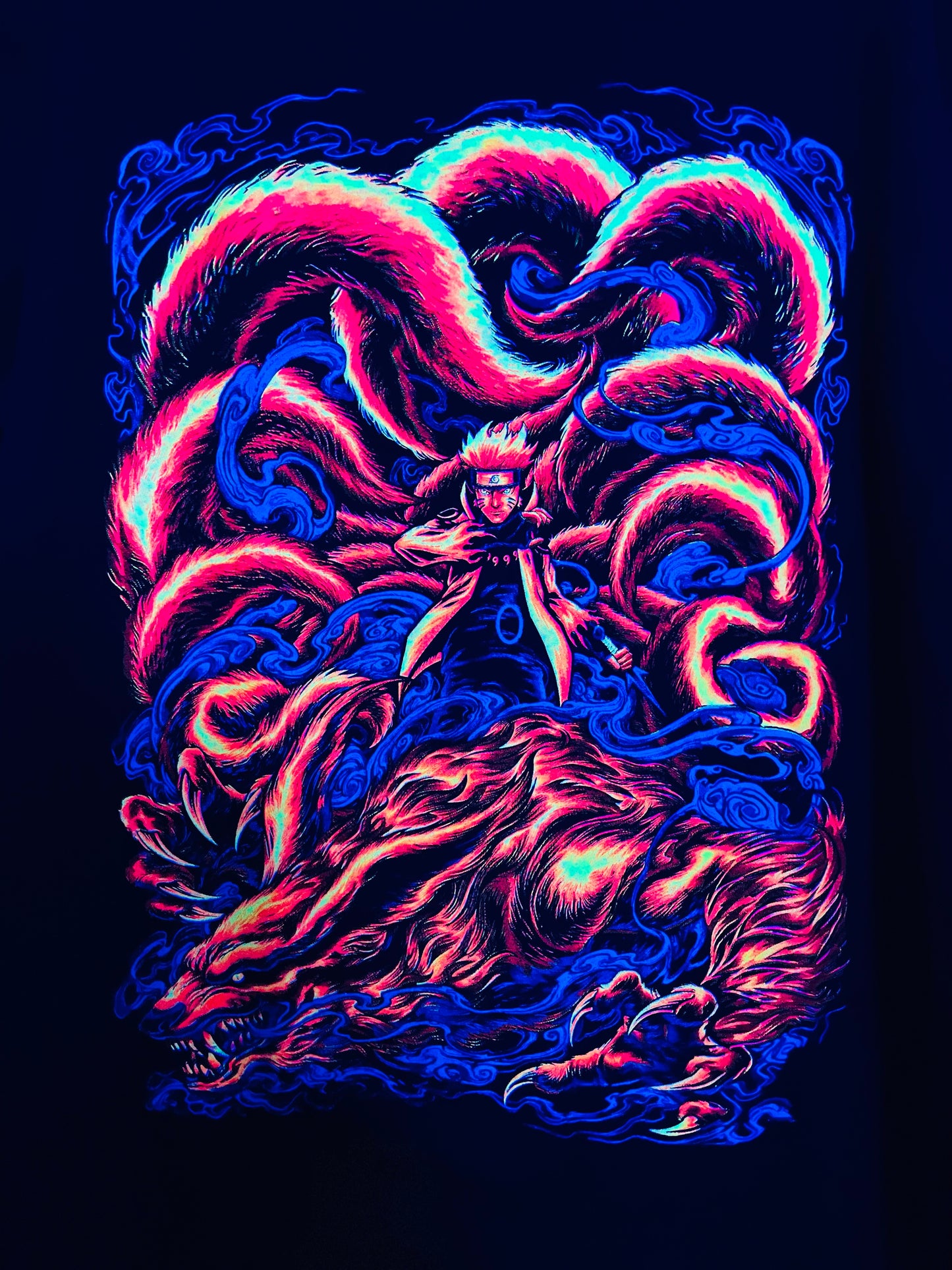 Naruto Combined Chakra with Kurama Neon Tee 🔥😮‍💨🍥 Neon T-Shirt (Front & Back Print)