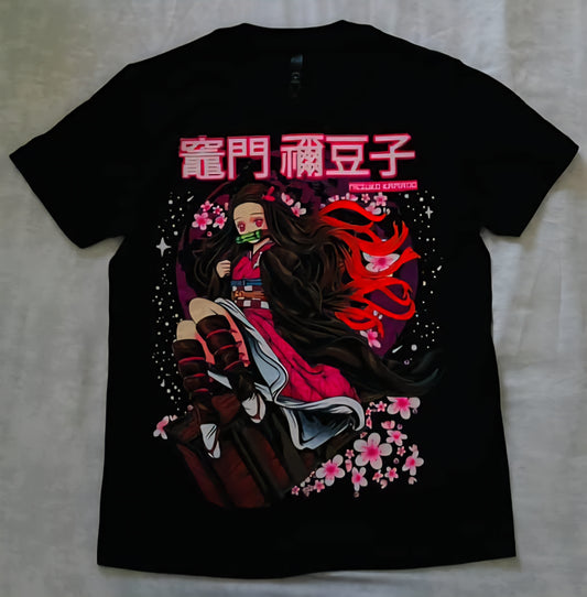 Cherry Blossom Nezuko 🌸 Neon T-Shirt (Front & Back Print)